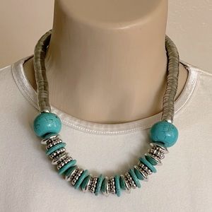 Silver and Turquoise Howlite Beaded Statement Necklace